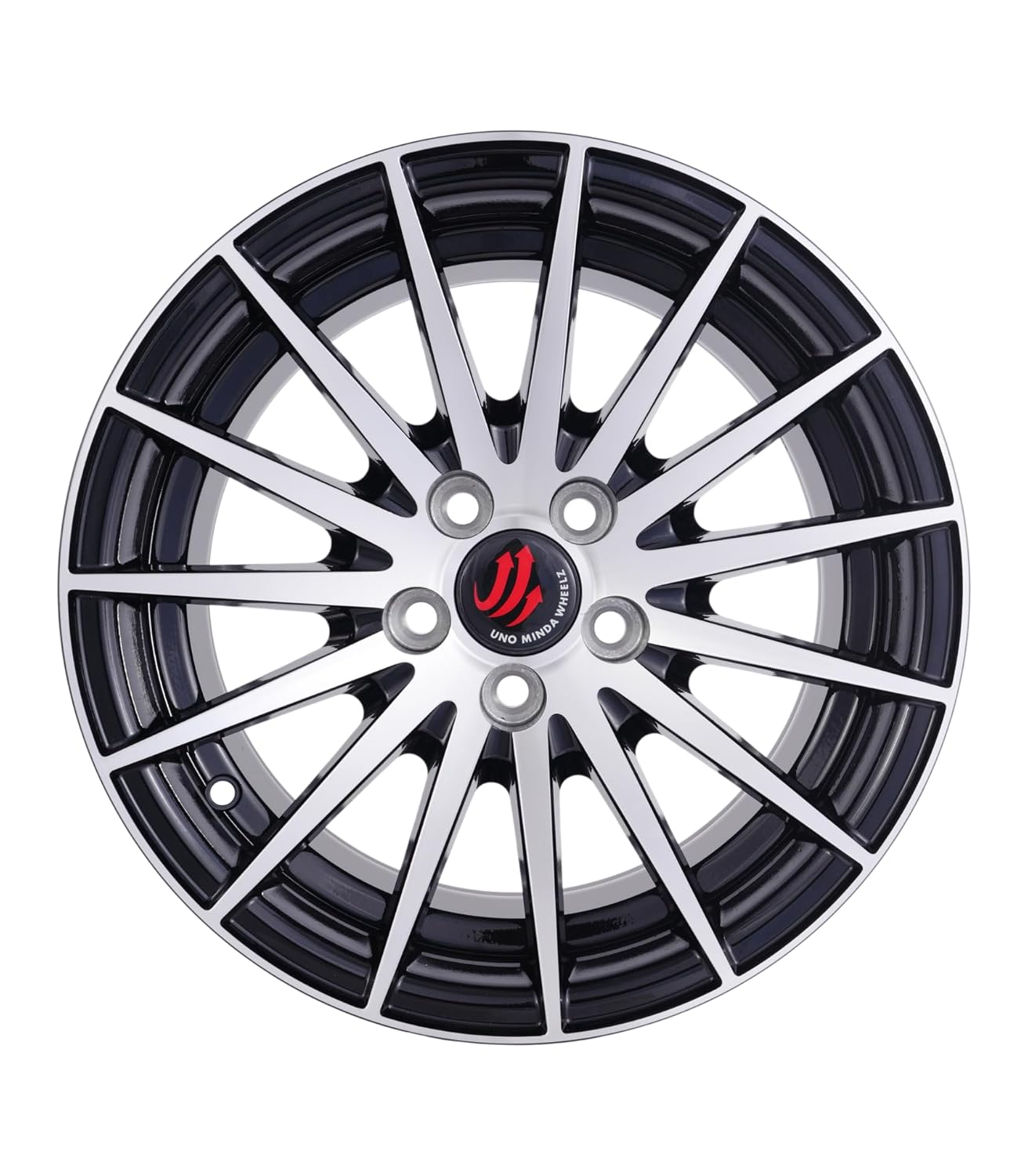UNO Minda W1D147-000M00 15 inch Car Alloy Wheel, PCD 100, 5 Hole, Black Machined finish